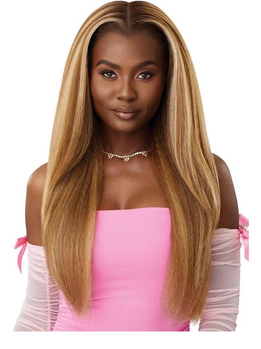 Long Straight Pink and Black Women's Wig - Luxe Synthetic Hair By Outre